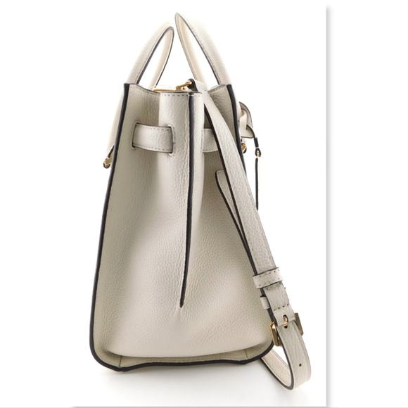 New MICHAEL KORS MK Logo Lock & Key Vanilla Leather Large Satchel Tote Bag - Picture 3 of 8